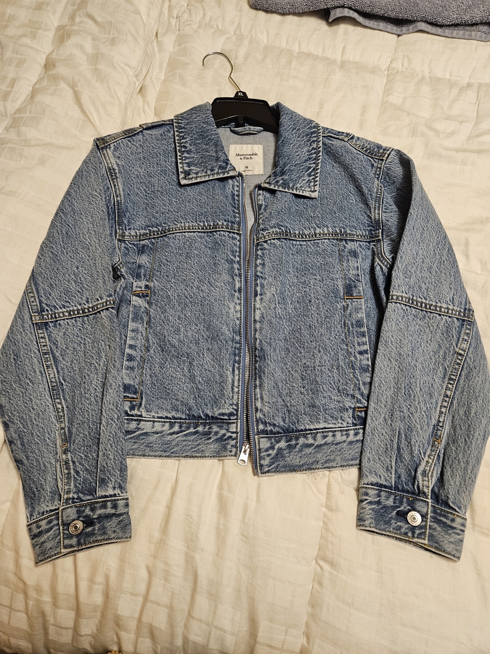 Abercrombie & Fitch Light Blue Denim Zip-Front Jacket